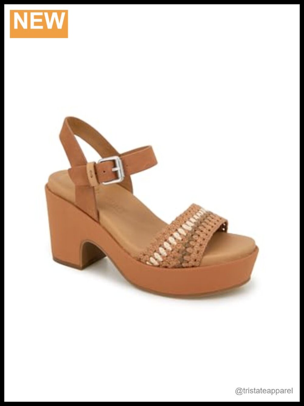 Heeled Platform Sandal Crochet Upper Ankle Strap Casual